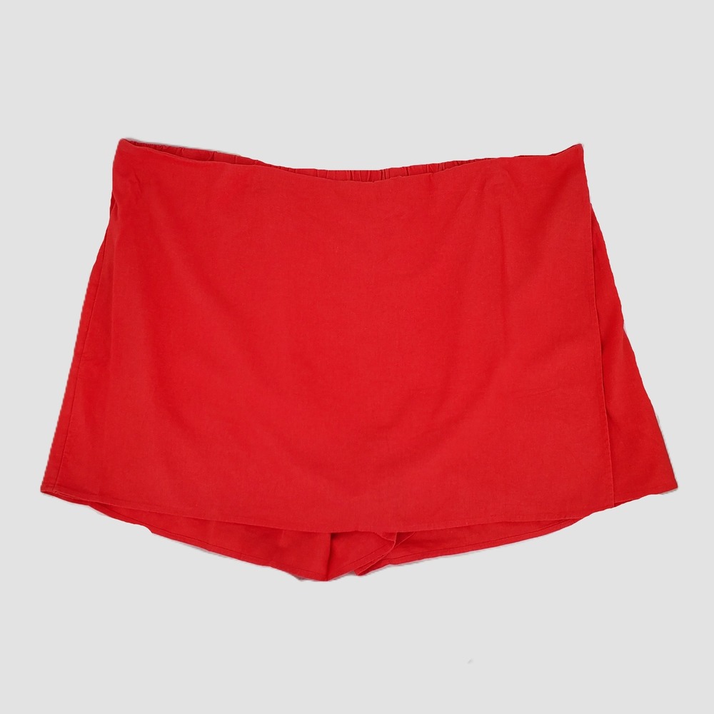 Old Navy Womens 4X Elastic Waist Skort‎ Red Linen Blend Lightweight Breathable